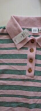 Pink & Green Striped Women's Knit Top with Button Detail
